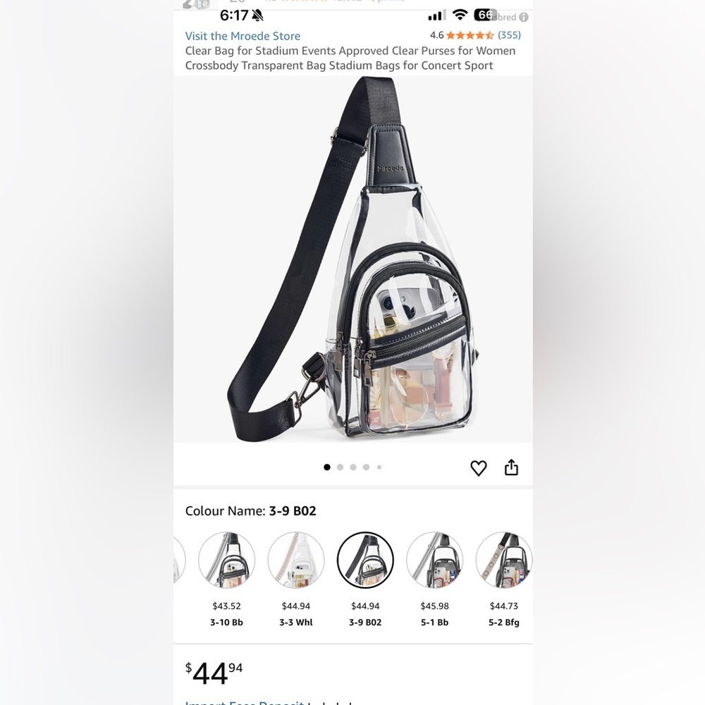 Mroede Clear Crossbody Bag with Black Strap